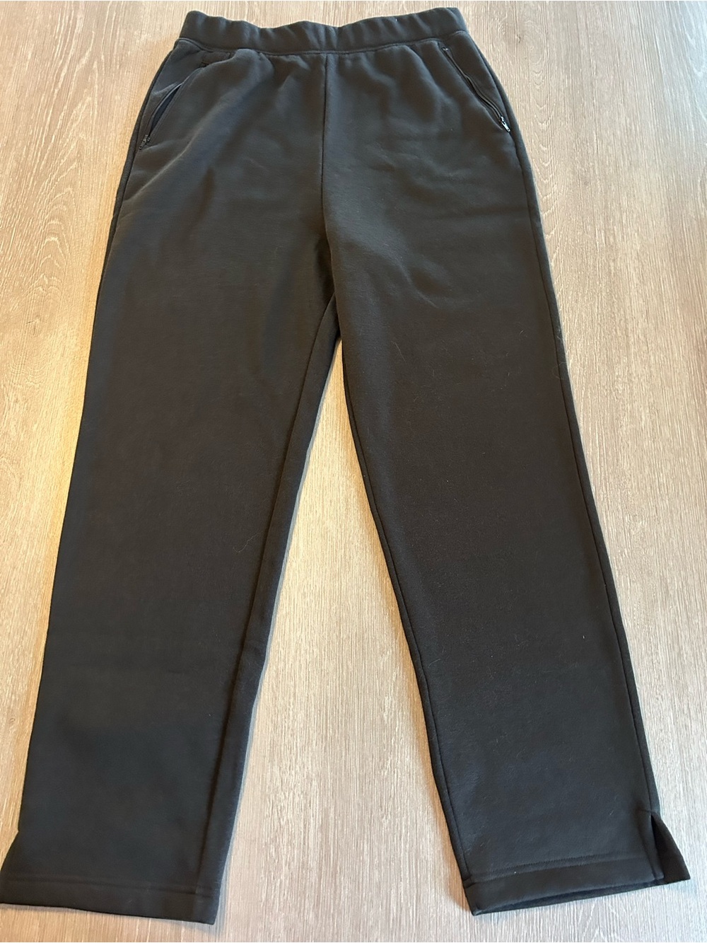 Blair Womens Fleece Straight Leg Black Pants Zip Front Slash Pockets Size Medium